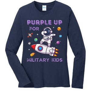 Purple Up Military Ki.Ds Military Child Month Astronaut Funny Ladies Long Sleeve Shirt