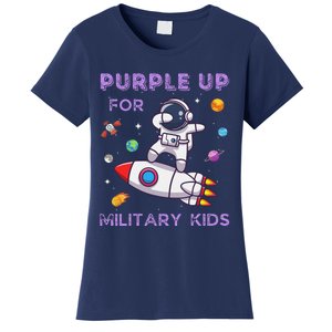 Purple Up Military Ki.Ds Military Child Month Astronaut Funny Women's T-Shirt