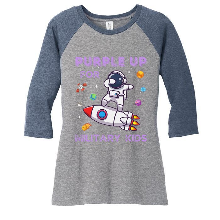 Purple Up Military Ki.Ds Military Child Month Astronaut Funny Women's Tri-Blend 3/4-Sleeve Raglan Shirt