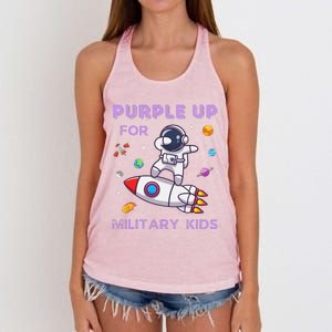 Purple Up Military Ki.Ds Military Child Month Astronaut Funny Women's Knotted Racerback Tank