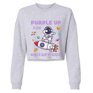 Purple Up Military Ki.Ds Military Child Month Astronaut Funny Cropped Pullover Crew