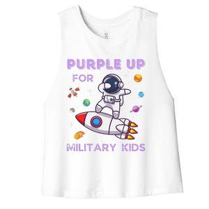 Purple Up Military Ki.Ds Military Child Month Astronaut Funny Women's Racerback Cropped Tank