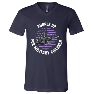 Purple Up Military Child Month Awareness Ren Helicopter V-Neck T-Shirt