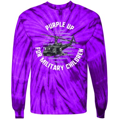 Purple Up Military Child Month Awareness Ren Helicopter Tie-Dye Long Sleeve Shirt