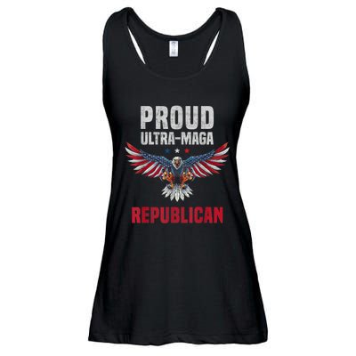 Proud Ultra MAGA Republican. Eagle USA Flag Colors Patriotic Ladies Essential Flowy Tank