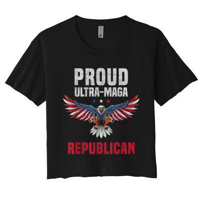 Proud Ultra MAGA Republican. Eagle USA Flag Colors Patriotic Women's Crop Top Tee