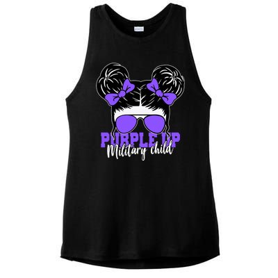 Purple Up Military Child Hair Bun Ladies PosiCharge Tri-Blend Wicking Tank