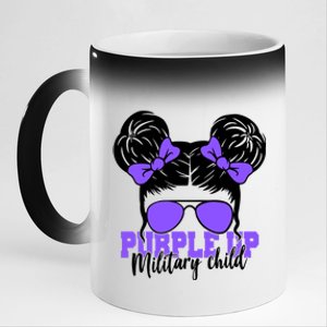 Purple Up Military Child Hair Bun 11oz Black Color Changing Mug