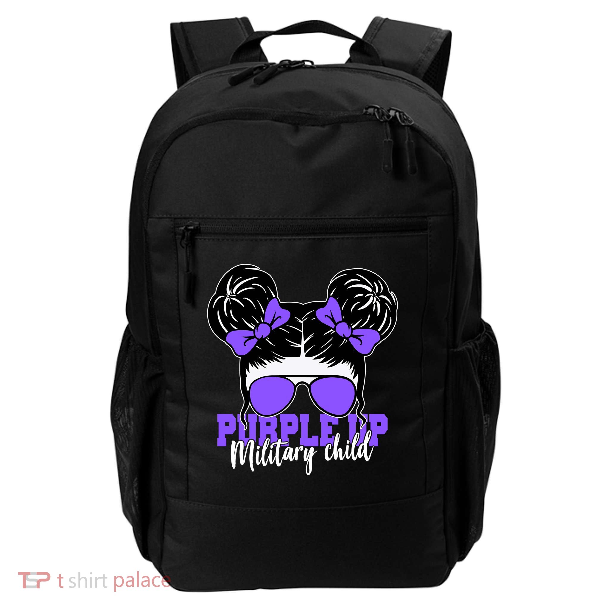 Purple Up Military Child Hair Bun Daily Commute Backpack
