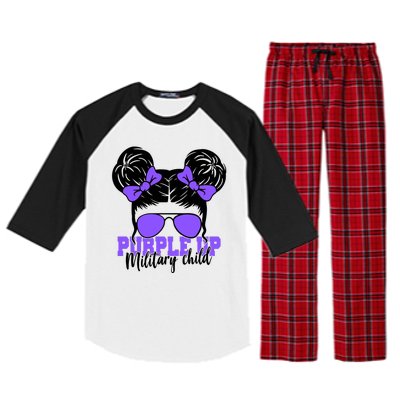 Purple Up Military Child Hair Bun Raglan Sleeve Pajama Set