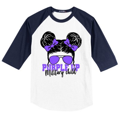 Purple Up Military Child Hair Bun Baseball Sleeve Shirt