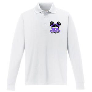 Purple Up Military Child Hair Bun Performance Long Sleeve Polo