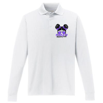 Purple Up Military Child Hair Bun Performance Long Sleeve Polo