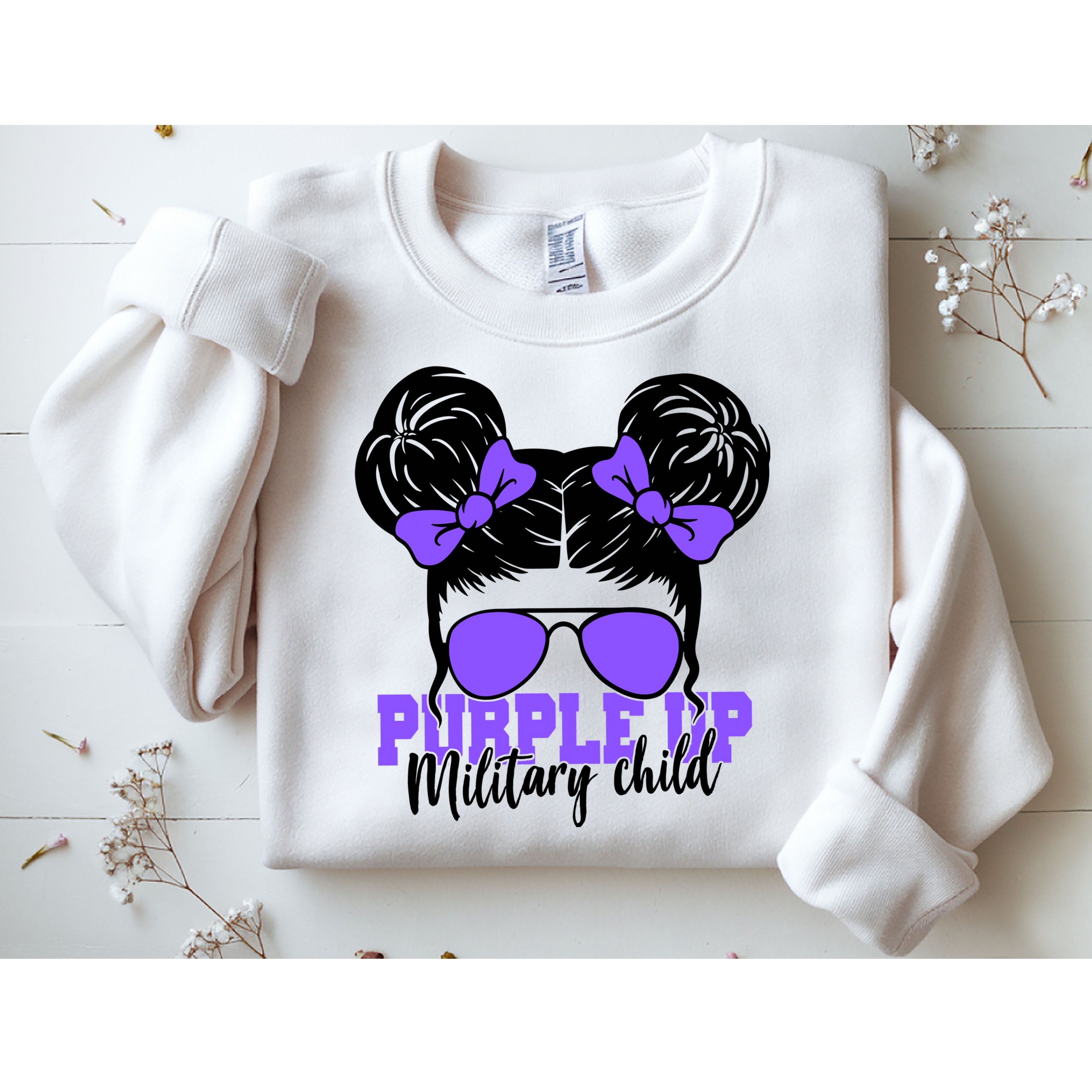 Purple Up Military Child Hair Bun Sweatshirt