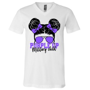 Purple Up Military Child Hair Bun V-Neck T-Shirt