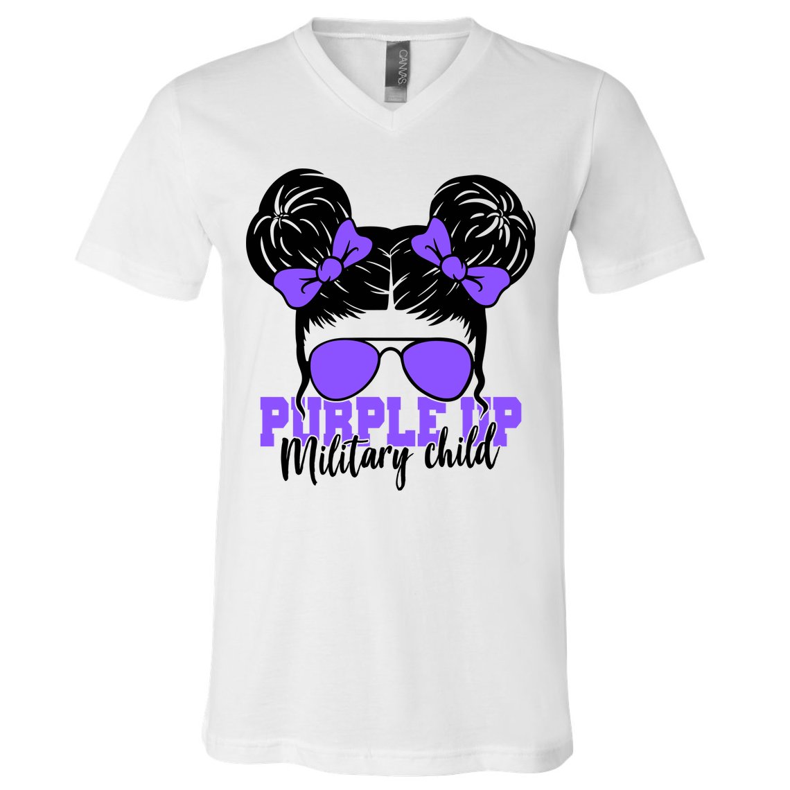 Purple Up Military Child Hair Bun V-Neck T-Shirt