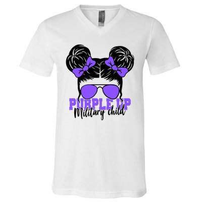 Purple Up Military Child Hair Bun V-Neck T-Shirt