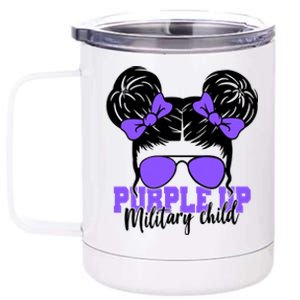 Purple Up Military Child Hair Bun 12 oz Stainless Steel Tumbler Cup