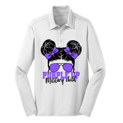 Purple Up Military Child Hair Bun Silk Touch Performance Long Sleeve Polo