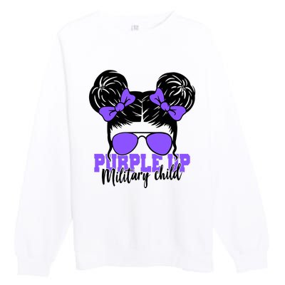 Purple Up Military Child Hair Bun Premium Crewneck Sweatshirt