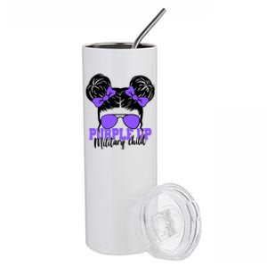 Purple Up Military Child Hair Bun Stainless Steel Tumbler