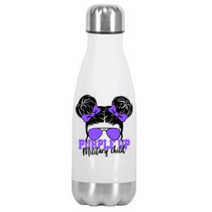 Purple Up Military Child Hair Bun Stainless Steel Insulated Water Bottle