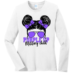 Purple Up Military Child Hair Bun Ladies Long Sleeve Shirt