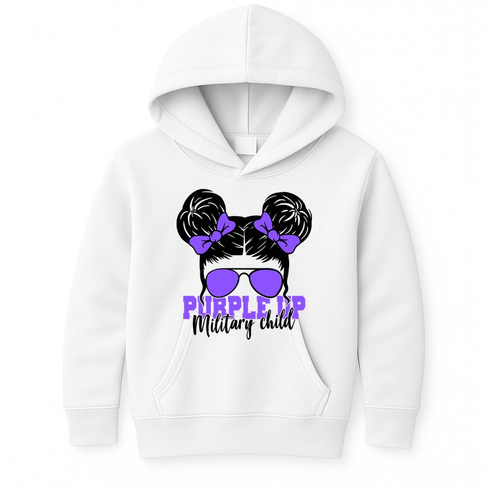 Purple Up Military Child Hair Bun Kids Hoodie