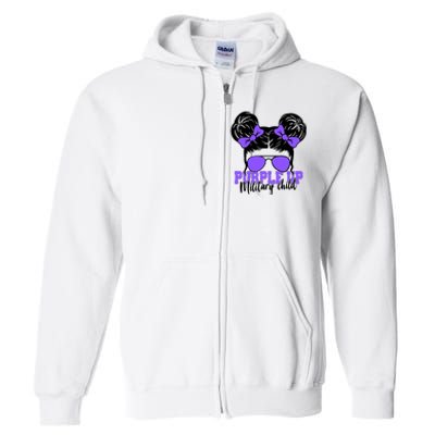 Purple Up Military Child Hair Bun Full Zip Hoodie