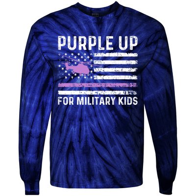 Purple Up Military Military Child Retro American Flag Tie-Dye Long Sleeve Shirt