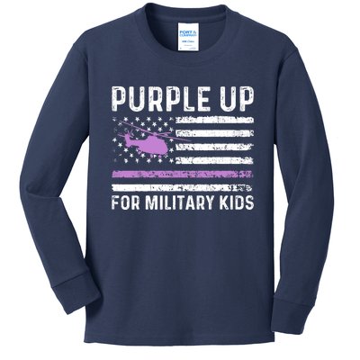 Purple Up Military Military Child Retro American Flag Kids Long Sleeve Shirt