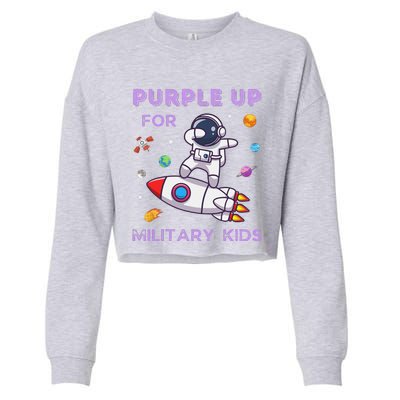 Purple Up Military Ki.Ds Military Child Month Astronaut Funny Cropped Pullover Crew