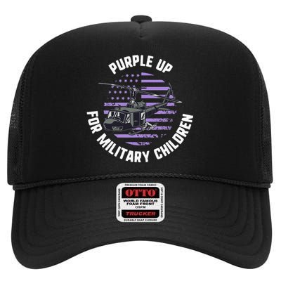 Purple Up Military Child Month Awareness Ren Helicopter High Crown Mesh Back Trucker Hat