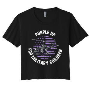 Purple Up Military Child Month Awareness Ren Helicopter Women's Crop Top Tee