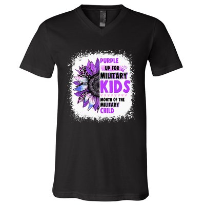 Purple Up Military Child Leopard Sunflower Bleached V-Neck T-Shirt