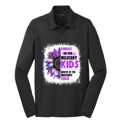 Purple Up Military Child Leopard Sunflower Bleached Silk Touch Performance Long Sleeve Polo