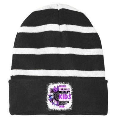 Purple Up Military Child Leopard Sunflower Bleached Striped Beanie with Solid Band