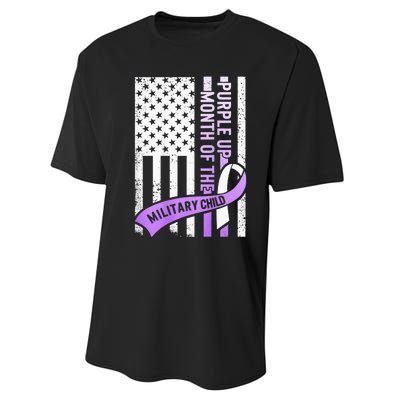 Purple Up Military Child Month USA Flag Performance Sprint T-Shirt