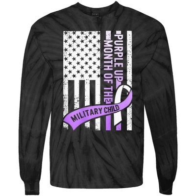 Purple Up Military Child Month USA Flag Tie-Dye Long Sleeve Shirt