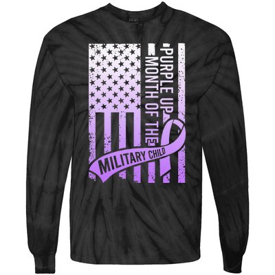 Purple Up Military Child Month Gradient USA Flag Tie-Dye Long Sleeve Shirt