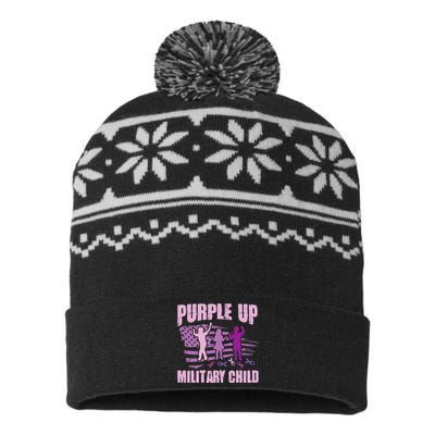 Purple Up Military Child US Flag Military Child Awareness USA-Made Snowflake Beanie