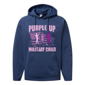 Purple Up Military Child US Flag Military Child Awareness Performance Fleece Hoodie