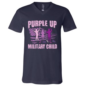 Purple Up Military Child US Flag Military Child Awareness V-Neck T-Shirt