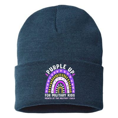 Purple Up Military Kid Month Of The Military Child Rainbow Sustainable Knit Beanie