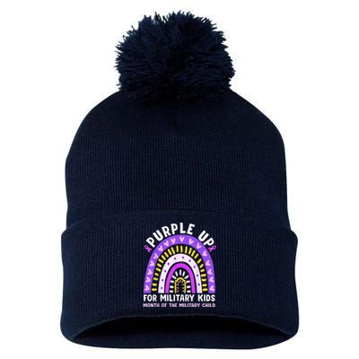 Purple Up Military Kid Month Of The Military Child Rainbow Pom Pom 12in Knit Beanie