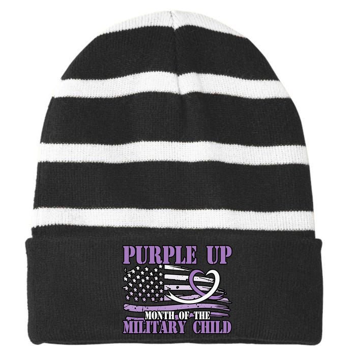 Purple Up Month Of The Military Child Striped Beanie with Solid Band