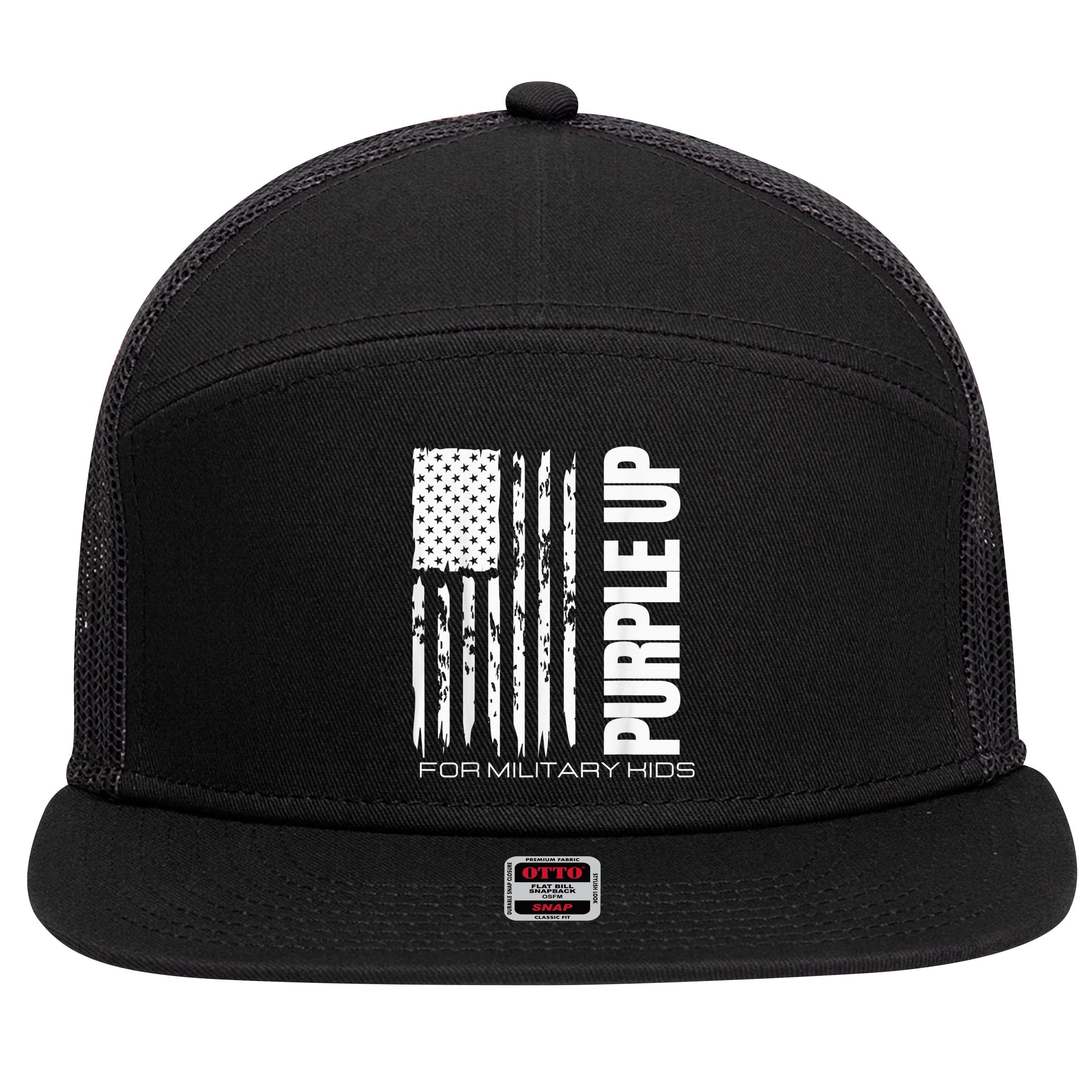 Purple Up Military Kid Military Child US Flag tee 7 Panel Mesh Trucker Snapback Hat