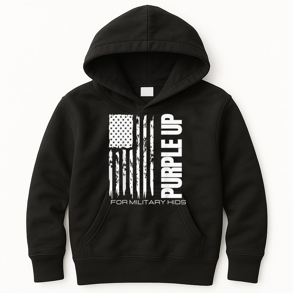 Purple Up Military Kid Military Child US Flag tee Kids Hoodie