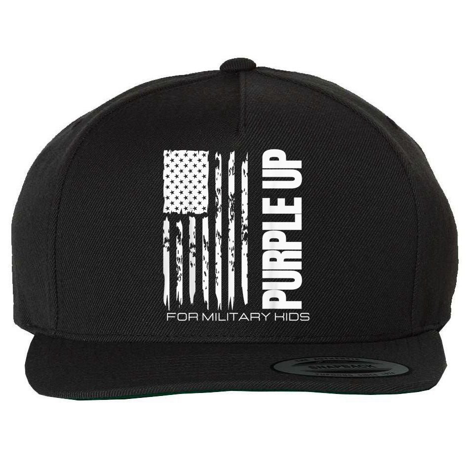 Purple Up Military Kid Military Child US Flag tee Wool Snapback Cap