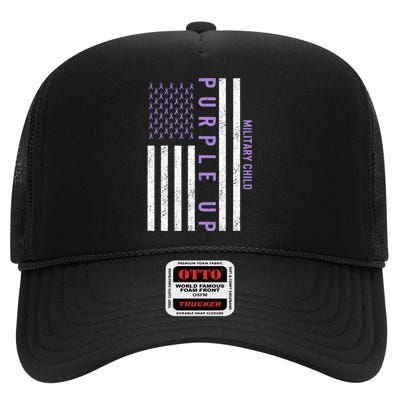 Purple Up Month Of Military Child Awareness High Crown Mesh Back Trucker Hat